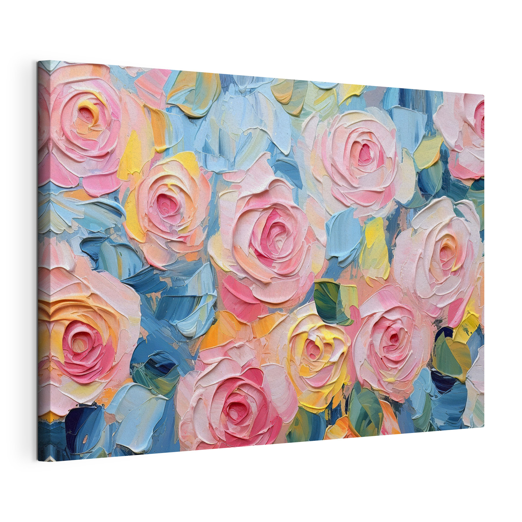 A painting of flowers and leaves