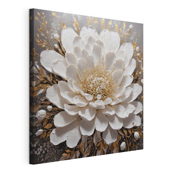 Quadri Elegante fiore bianco con riflessi metallici