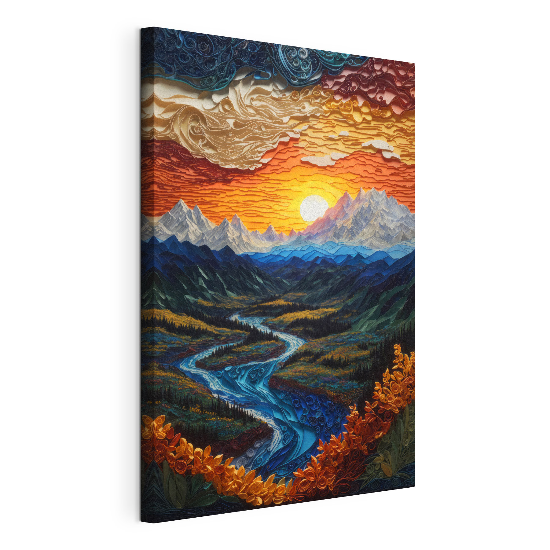 Painting of a river running through a valley Painting of a river running through a valley