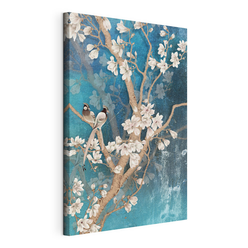 Tree with white flowers and birds Tree with white flowers and birds