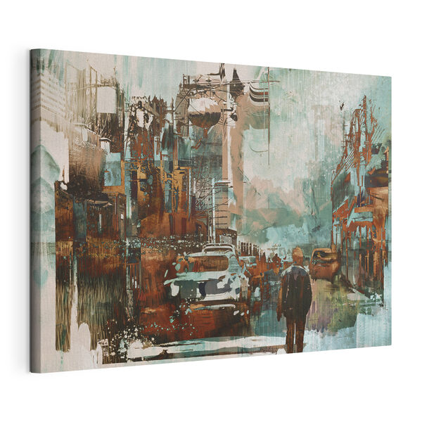 Quadri Un uomo che cammina per una strada con automobili ed edifici (COD: s35874) Quadri Quadri Un uomo che cammina per una strada con automobili ed edifici (COD: s35874)