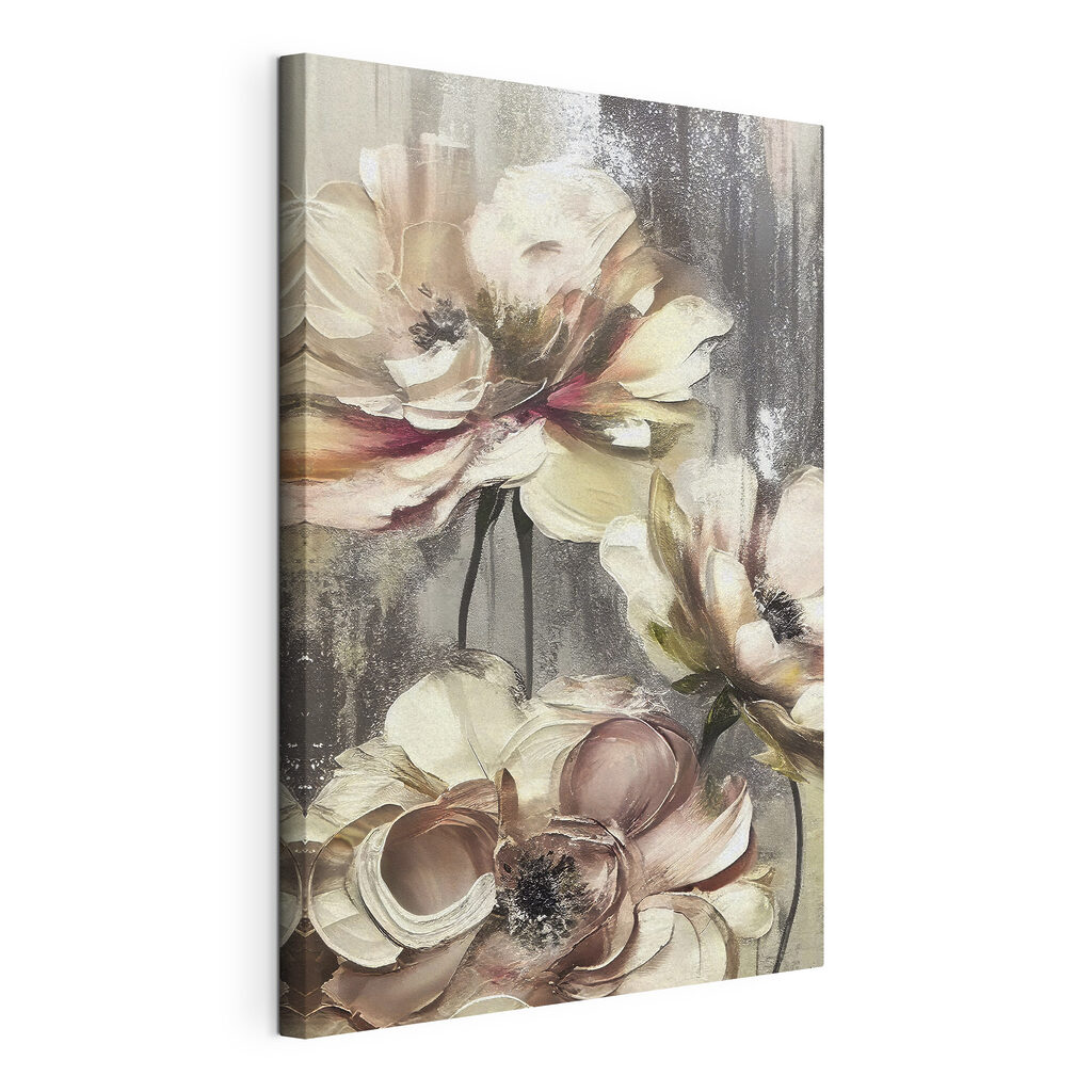 A painting of flowers on a grey background
