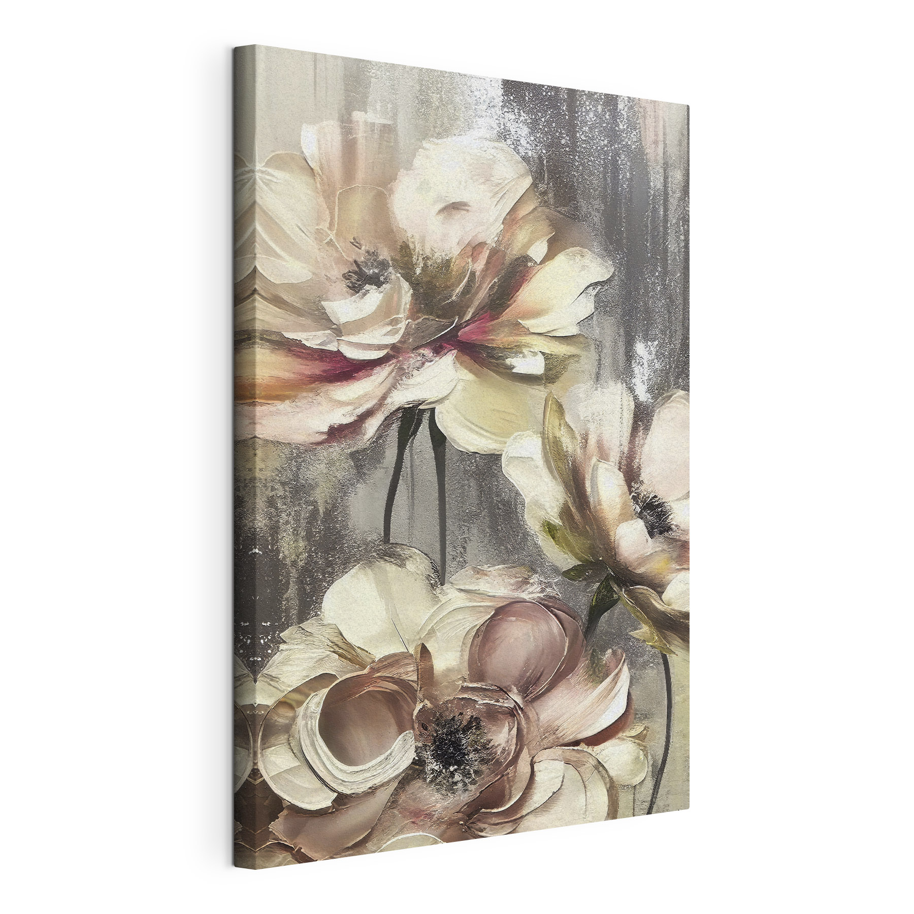 A painting of flowers on a grey background