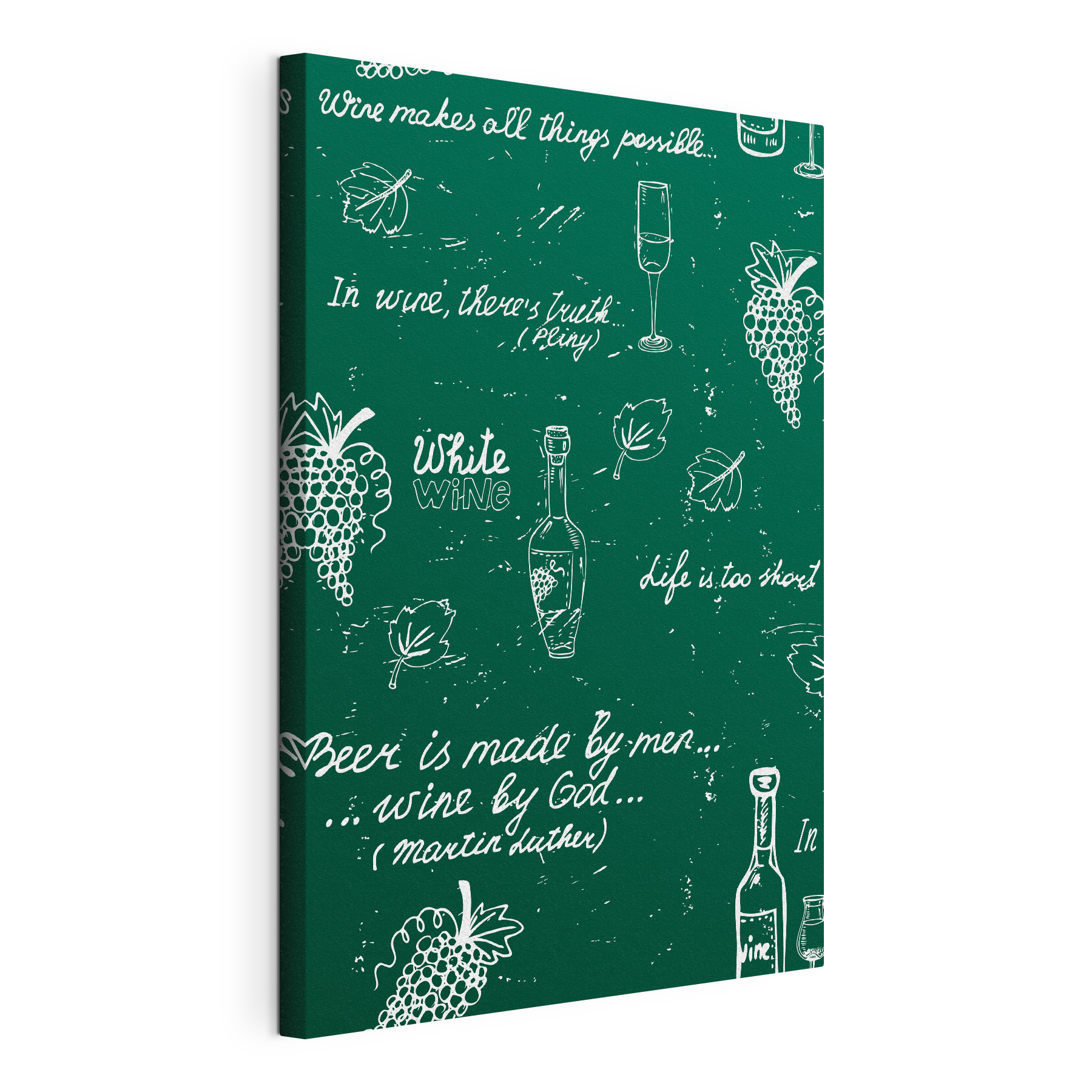 Green chalkboard with white text and a bottle of wine Green chalkboard with white text and a bottle of wine