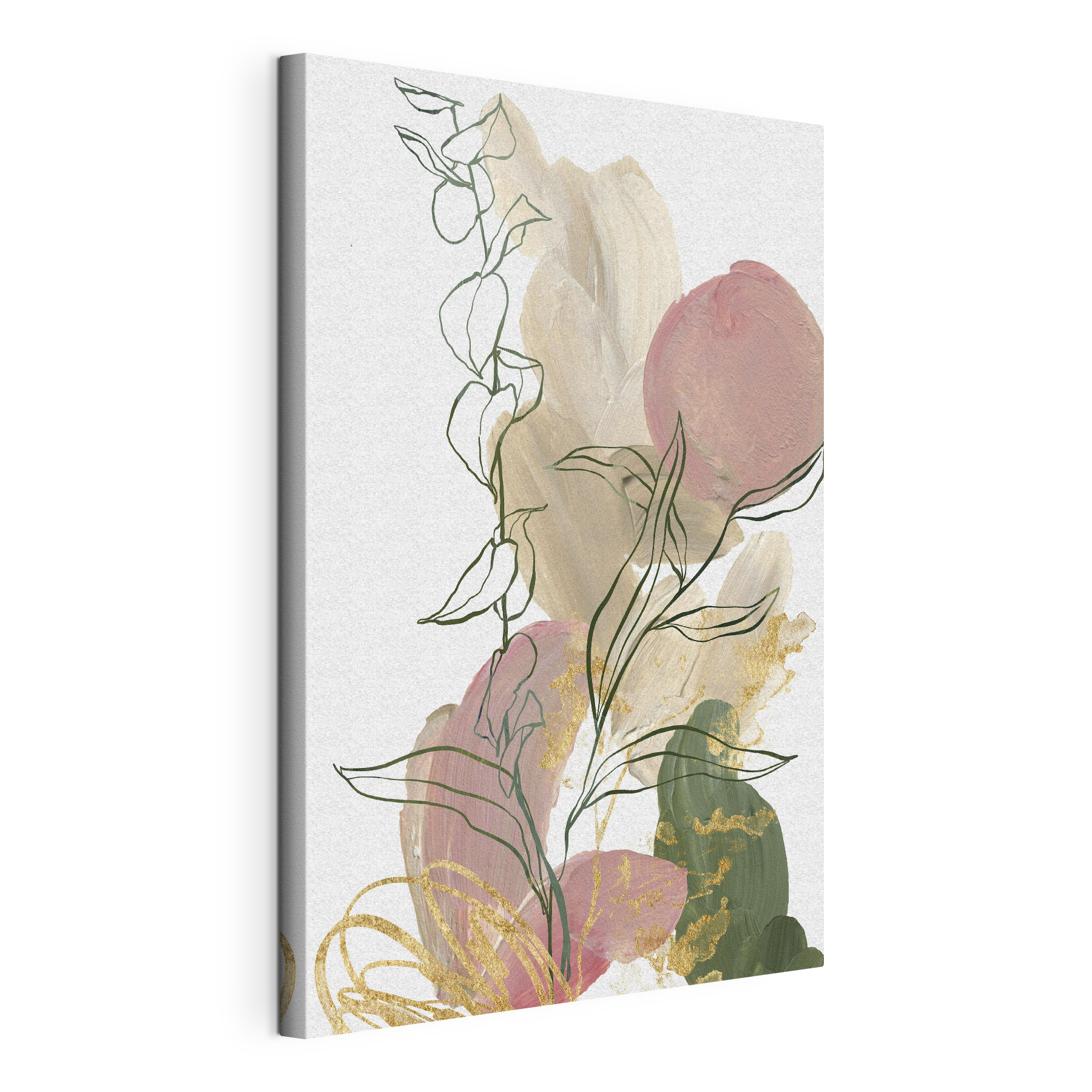 A painting of flowers and leaves