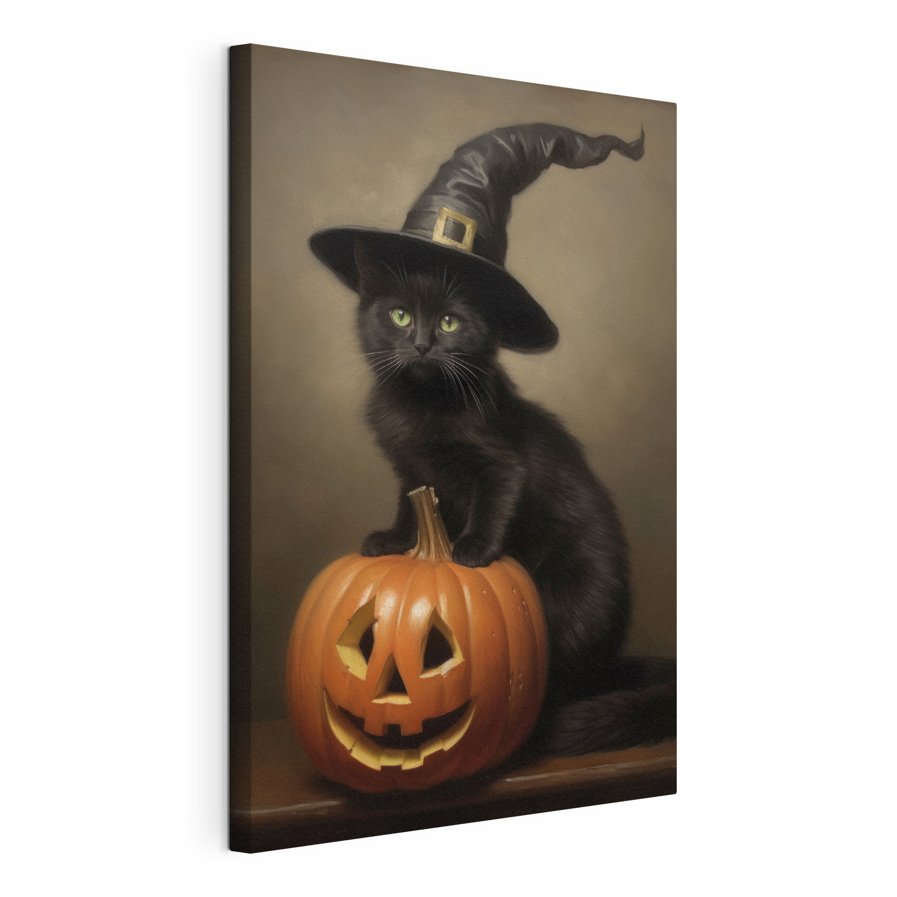 Cat wearing a person hat and sitting on a pumpkin Cat wearing a person hat and sitting on a pumpkin