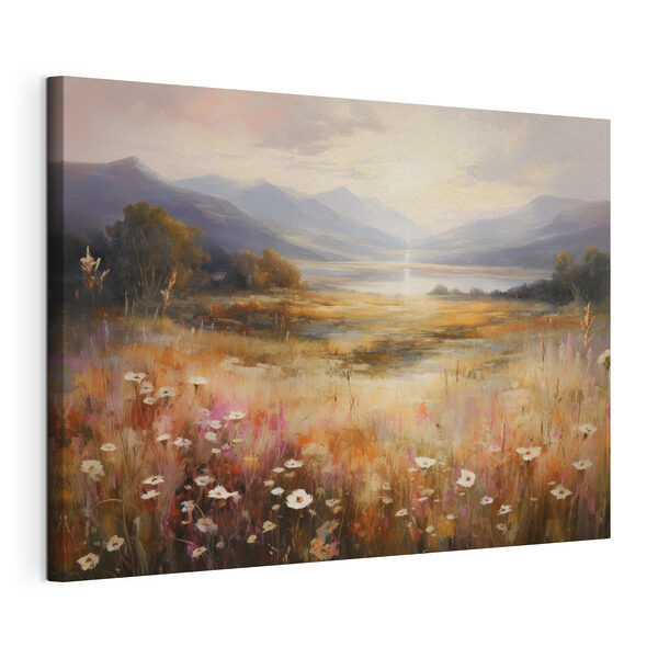 Quadri Dipinto raffigurante un campo con fiori e montagne sullo sfondo (COD: s35968) Quadri Quadri Dipinto raffigurante un campo con fiori e montagne sullo sfondo (COD: s35968)