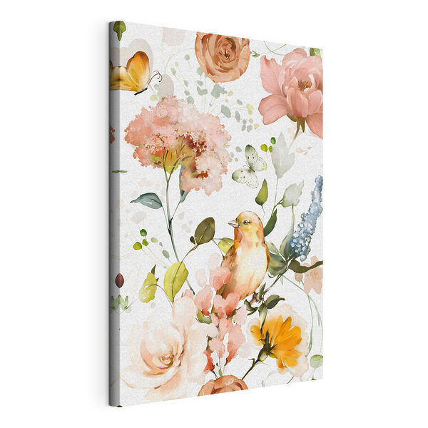 Uccelli e fiori su sfondo bianco Quadri Uccelli e fiori su sfondo bianco