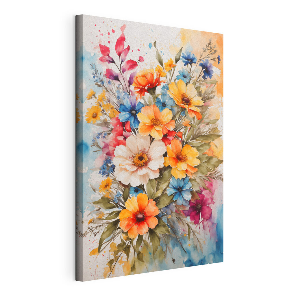A painting of flowers on a white surface A painting of flowers on a white surface