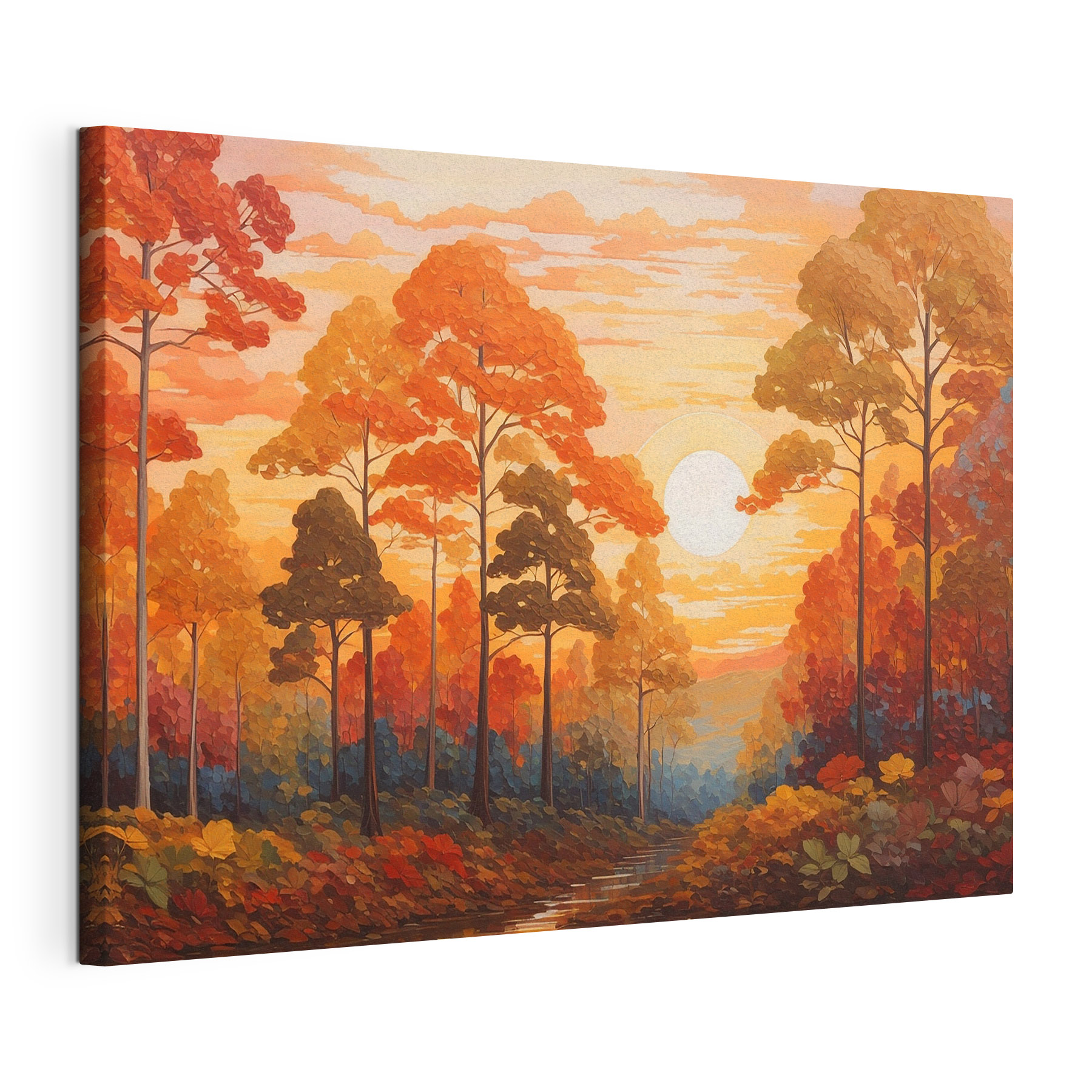 Painting of a forest with trees and a river Painting of a forest with trees and a river