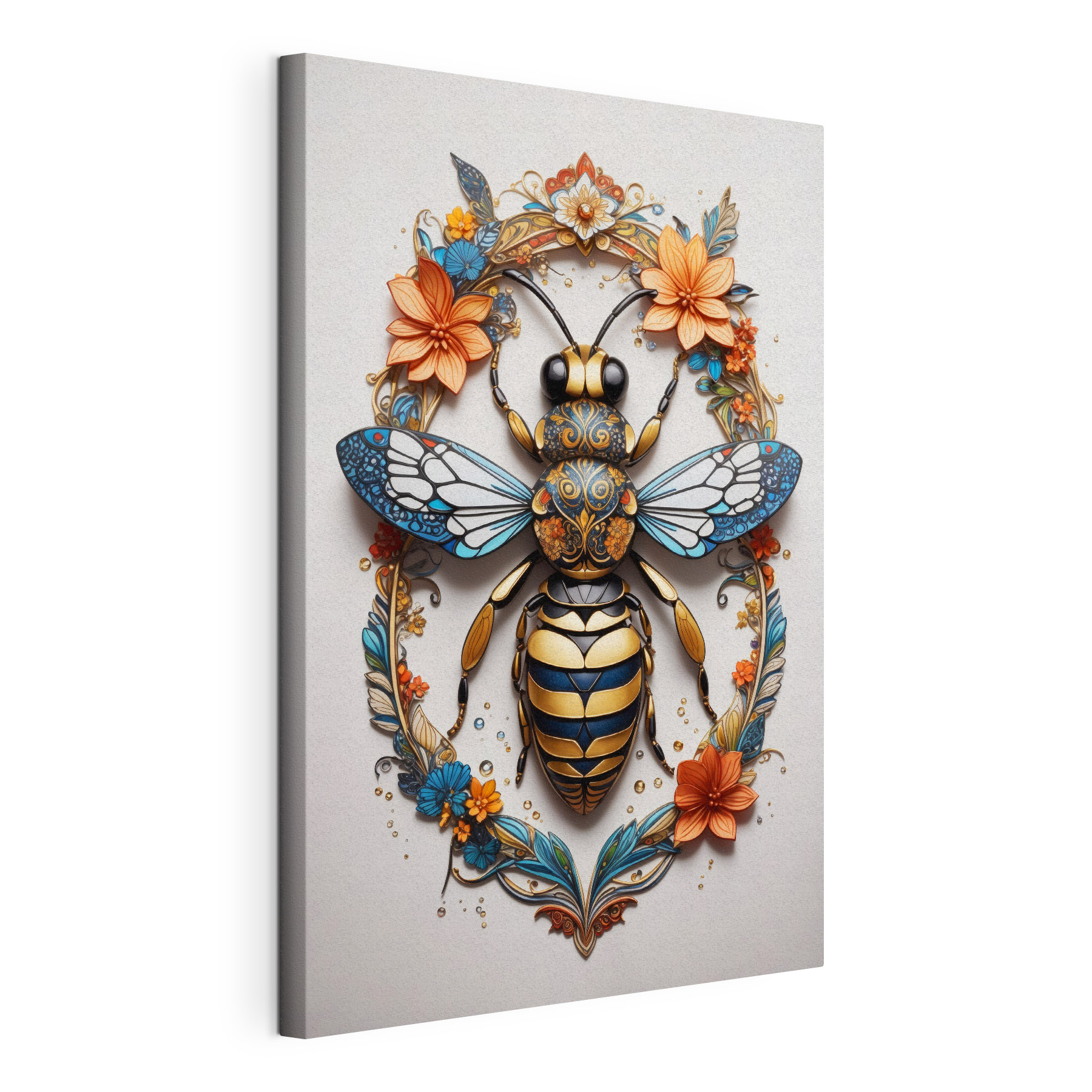 Bee with flowers around it