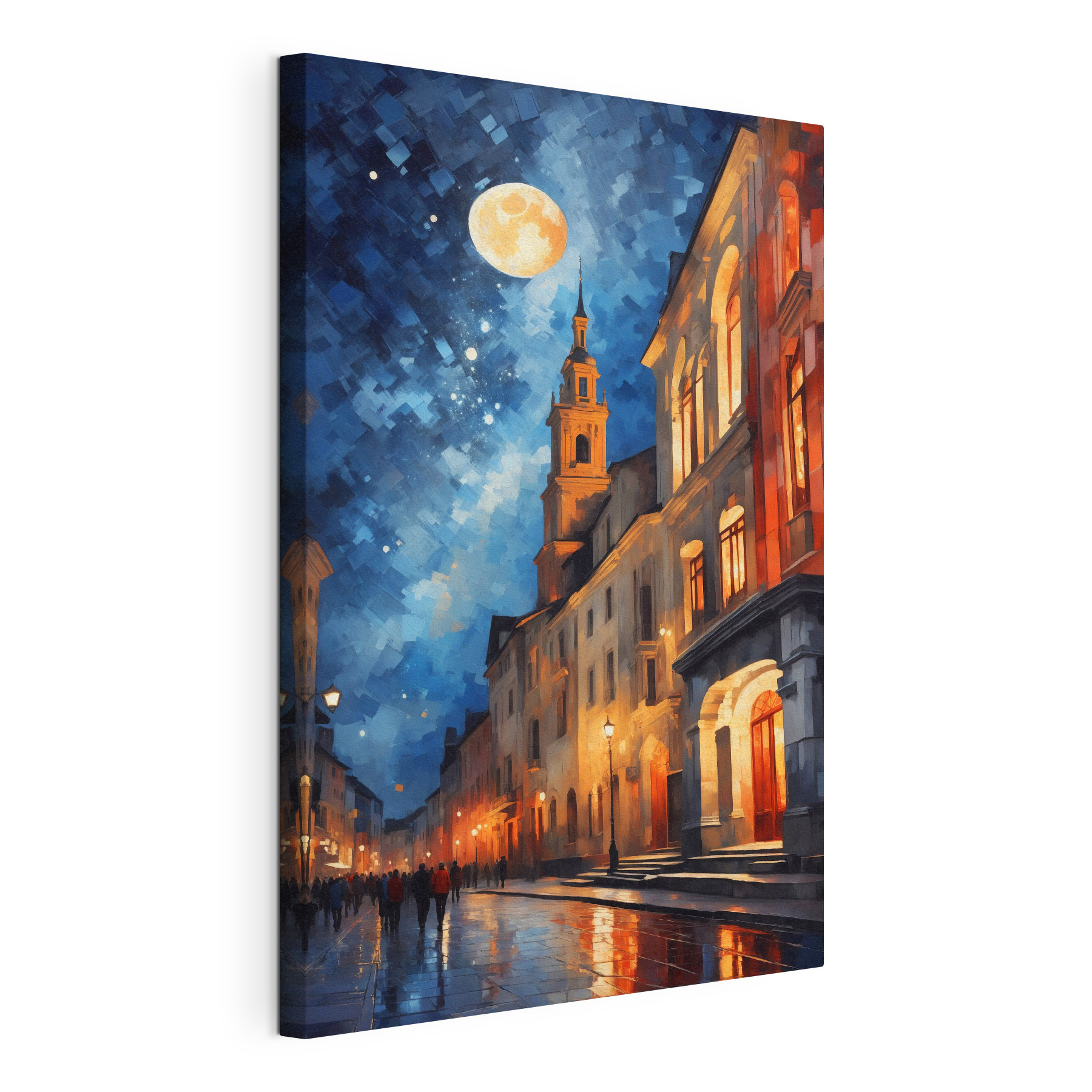 Street with buildings and a moon Street with buildings and a moon