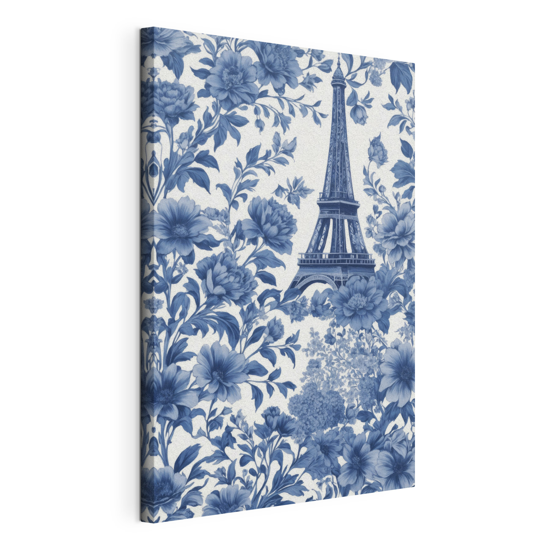 Blue and white floral pattern with a tower Blue and white floral pattern with a tower