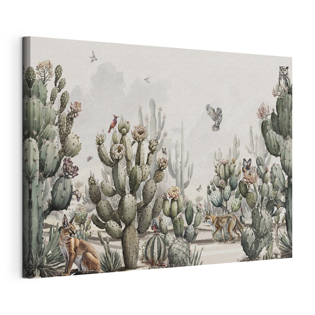 Group of cactuses and birds