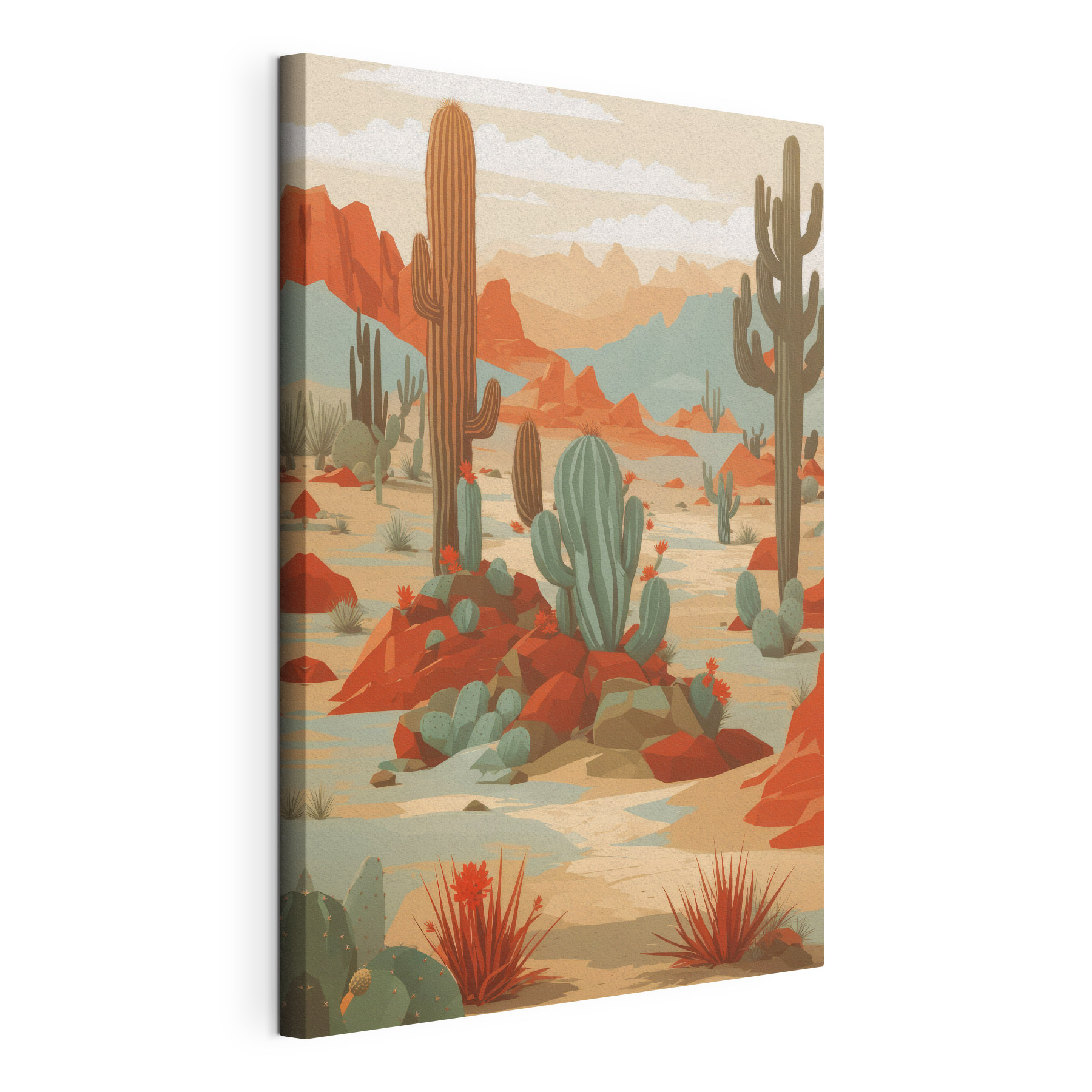 Desert landscape with cactuses and rocks Desert landscape with cactuses and rocks