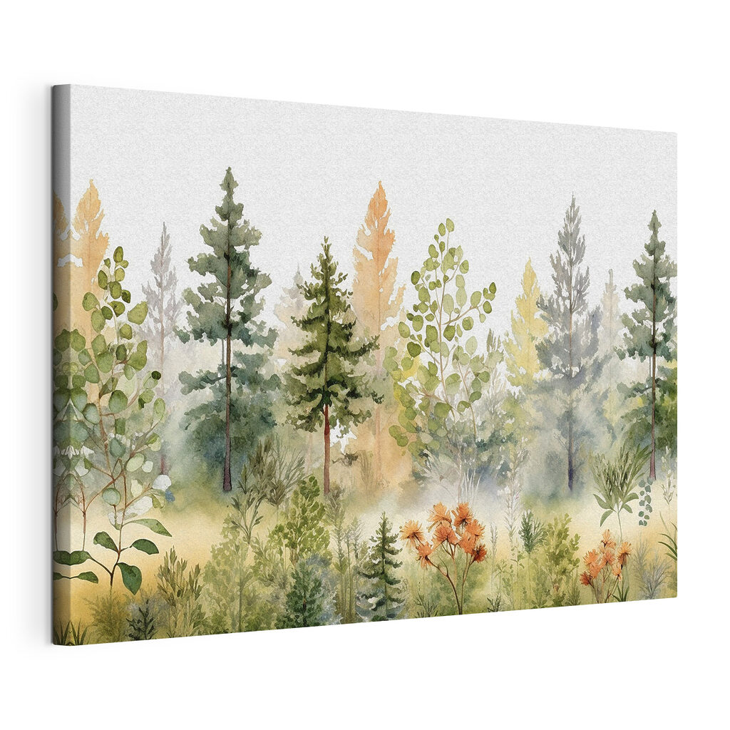 Watercolor painting of trees and plants