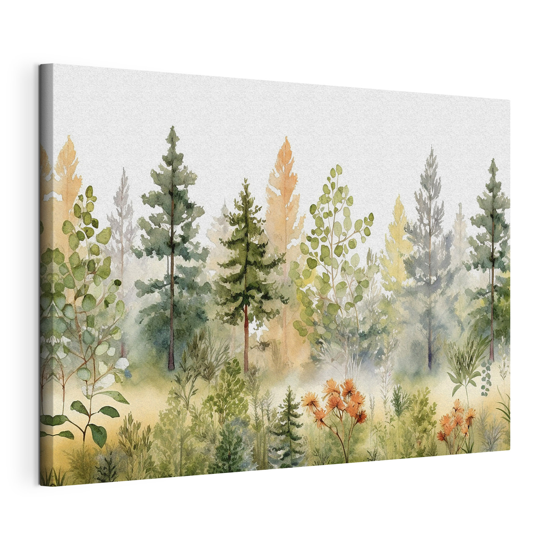 Watercolor painting of trees and plants