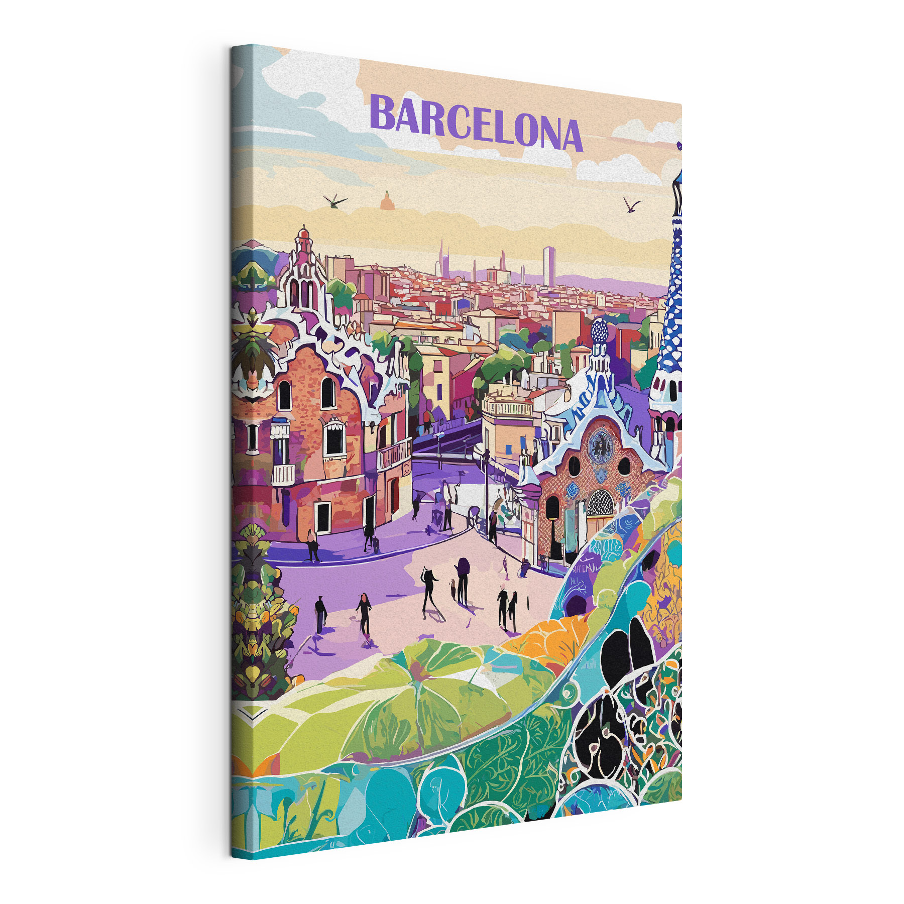 Colorful cityscape with people walking on a street Colorful cityscape with people walking on a street