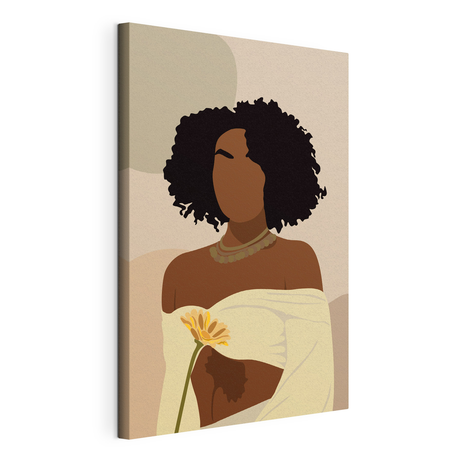 Woman with curly hair and a flower