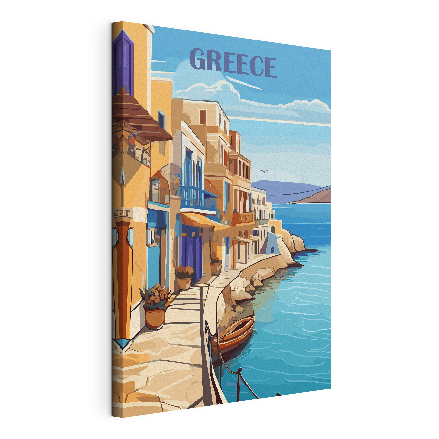 Painting of a city along a body of water Painting of a city along a body of water