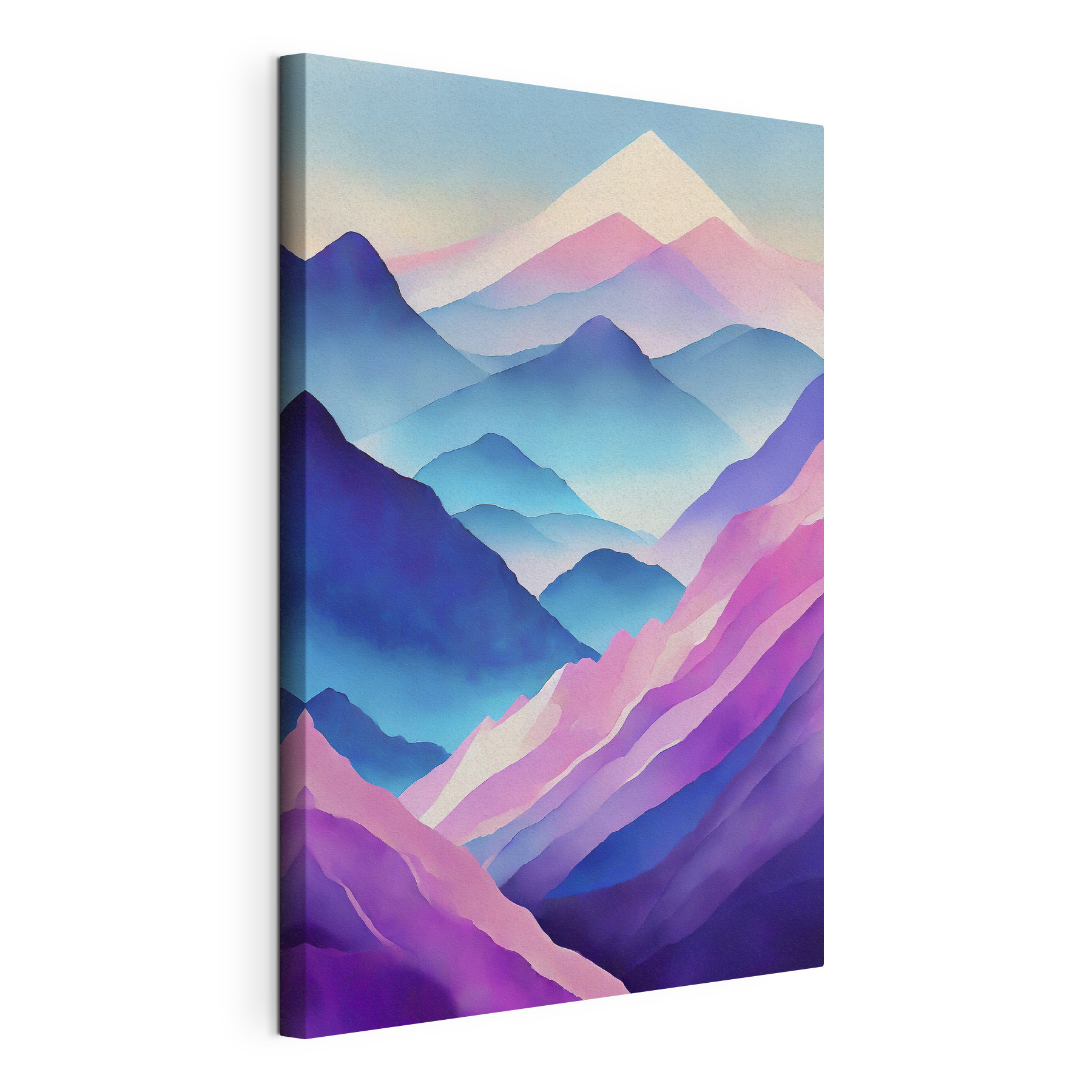 Painting of mountains with purple and blue colors
