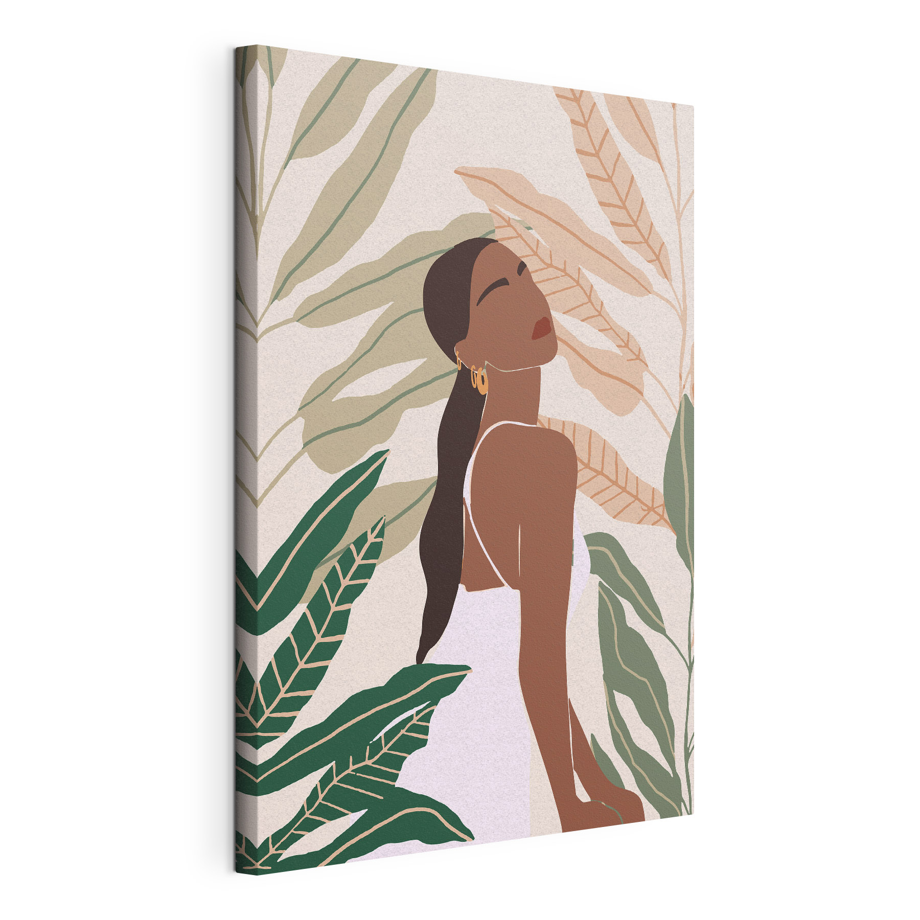 Woman serene among lush foliage