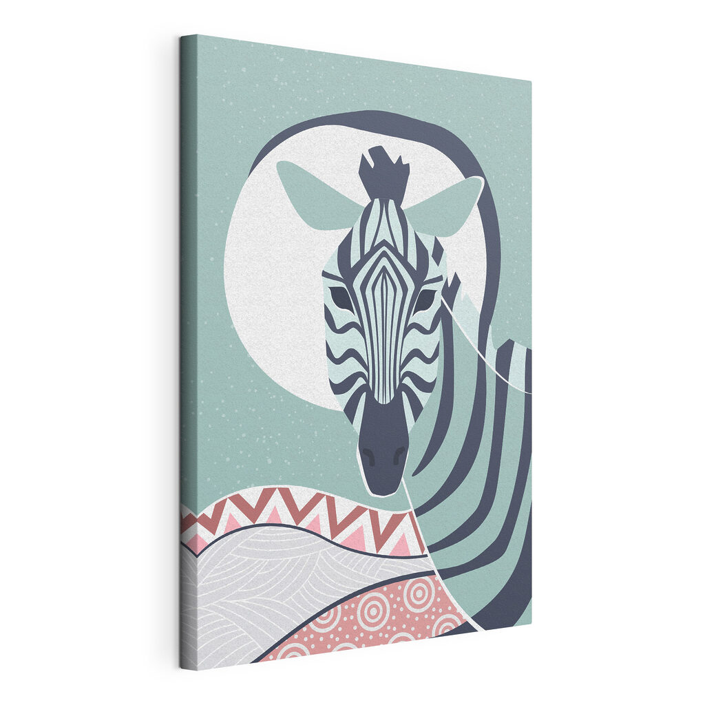 Zebra with a white circle and a blue background Zebra with a white circle and a blue background