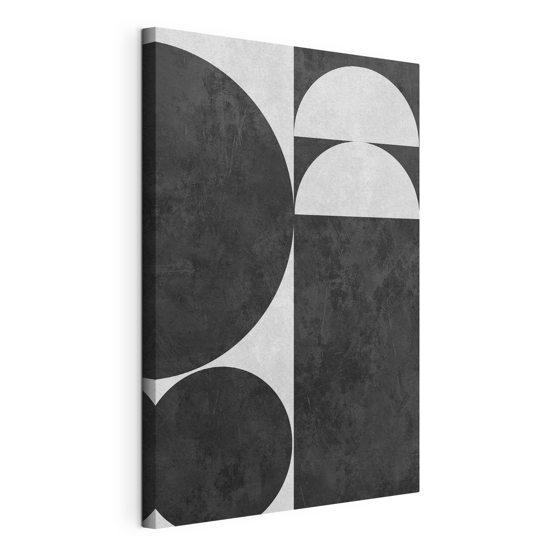 Black and white background with circles and a square