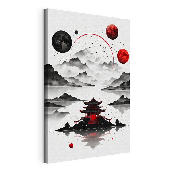 Una pagoda su un lago, con le montagne e la luna Quadri Una pagoda su un lago, con le montagne e la luna