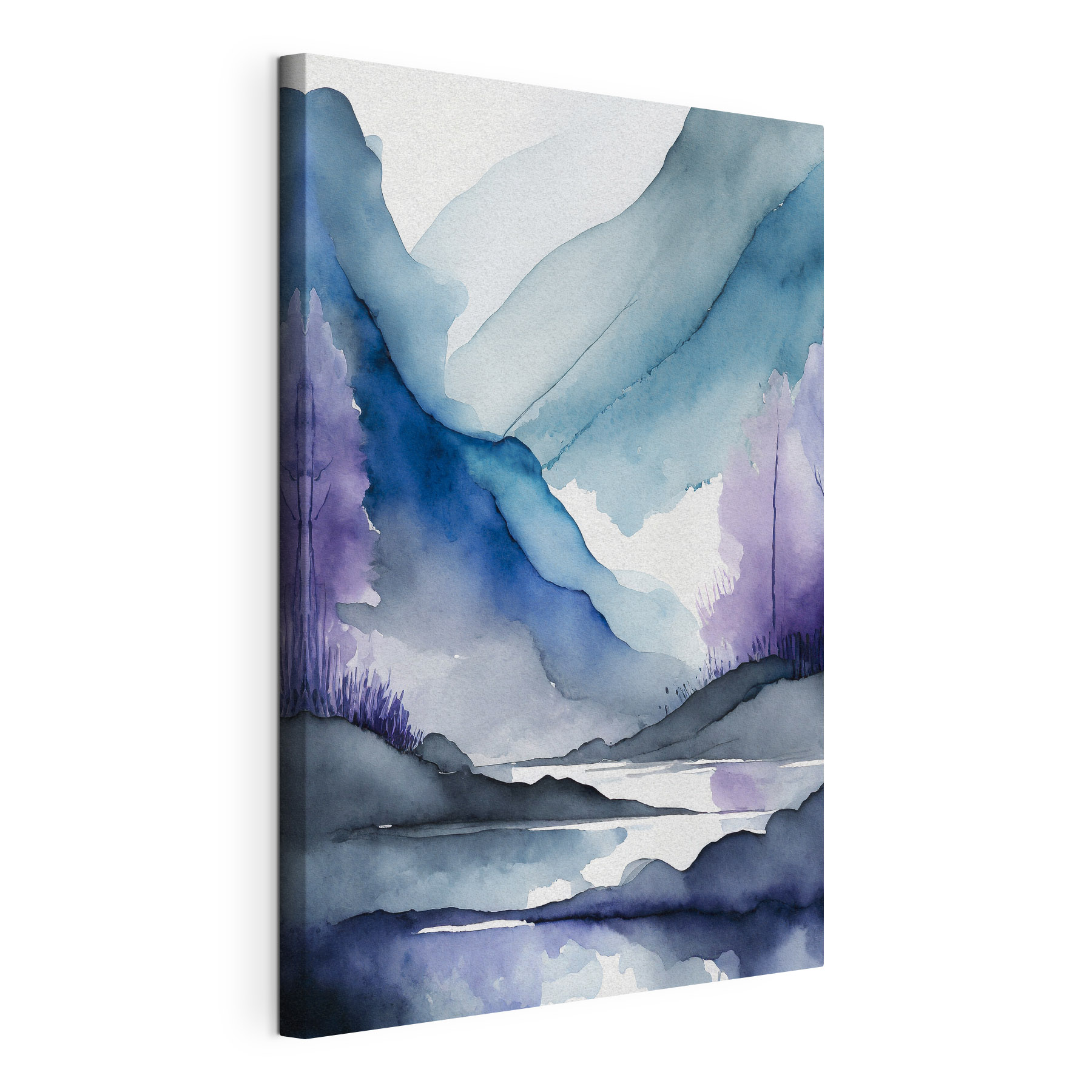 Watercolor painting of mountains and trees and a river Watercolor painting of mountains and trees and a river