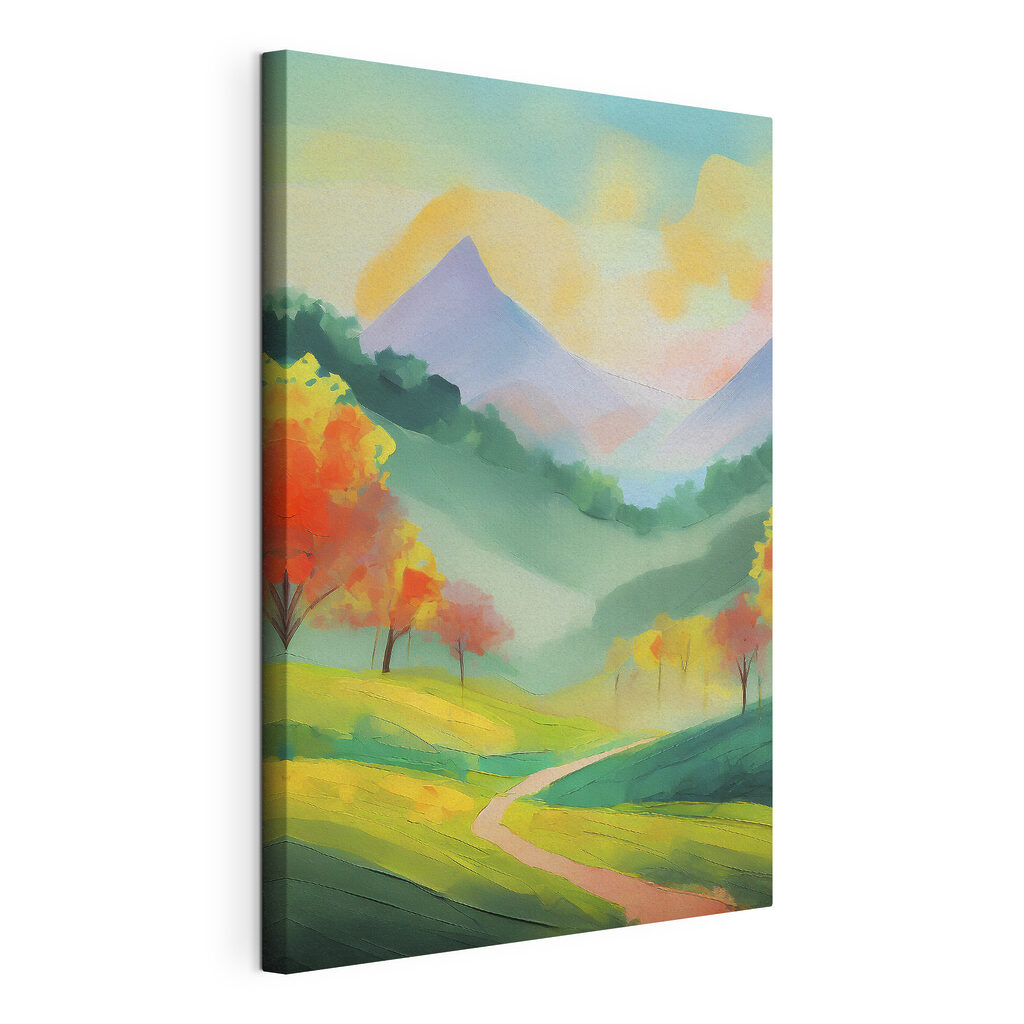 A painting of a mountain landscape A painting of a mountain landscape