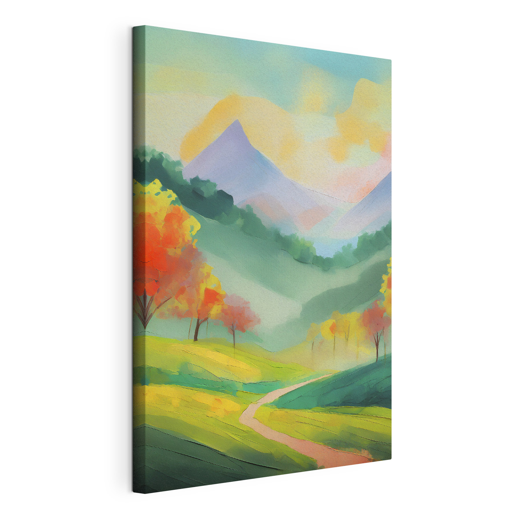 A painting of a mountain landscape A painting of a mountain landscape