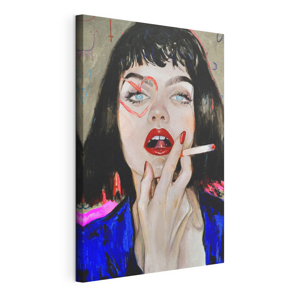 A woman with red lipstick and red lips smoking a cigarette A woman with red lipstick and red lips smoking a cigarette