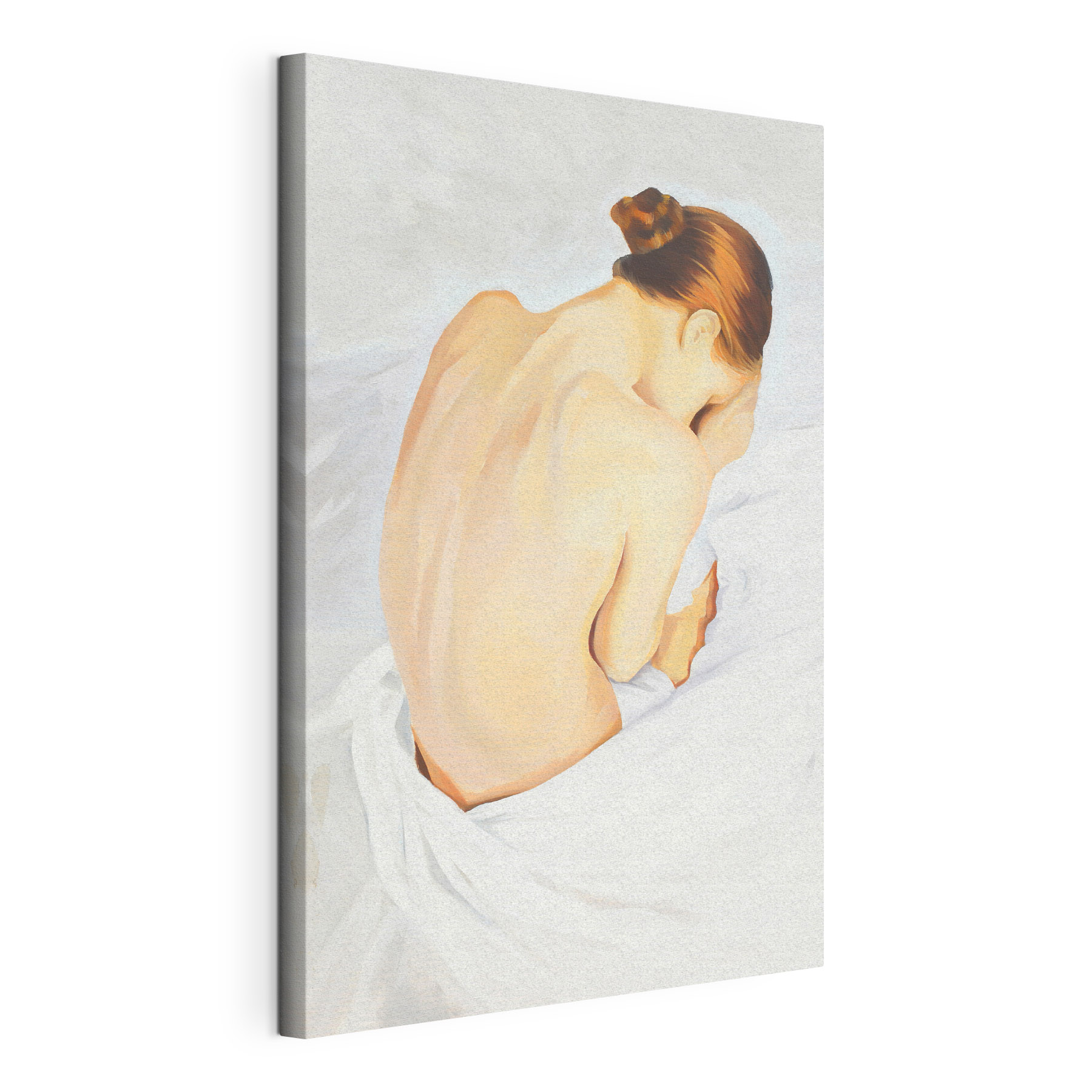 A painting of a woman with her head in her hands