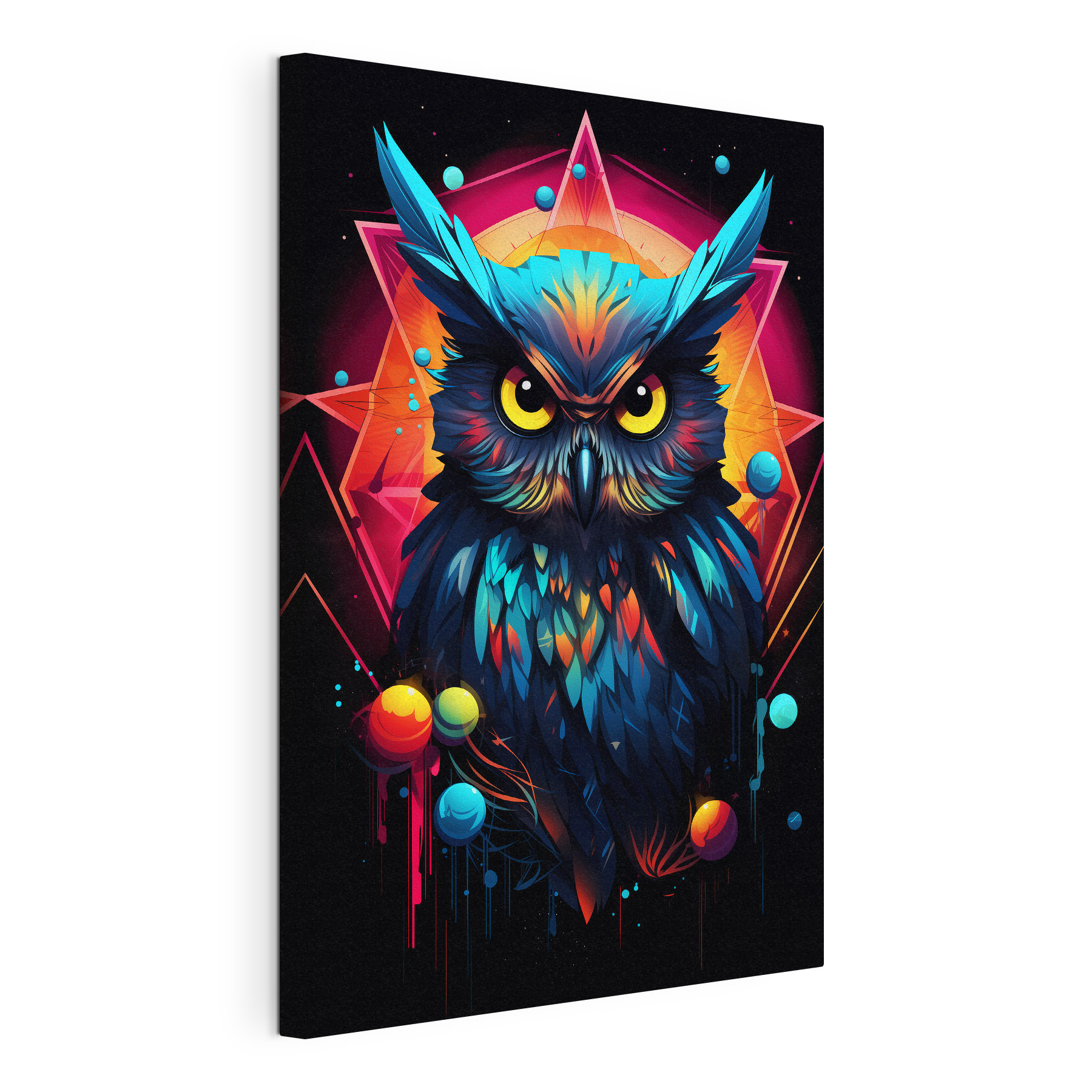 A colorful owl with a triangle and colorful background A colorful owl with a triangle and colorful background