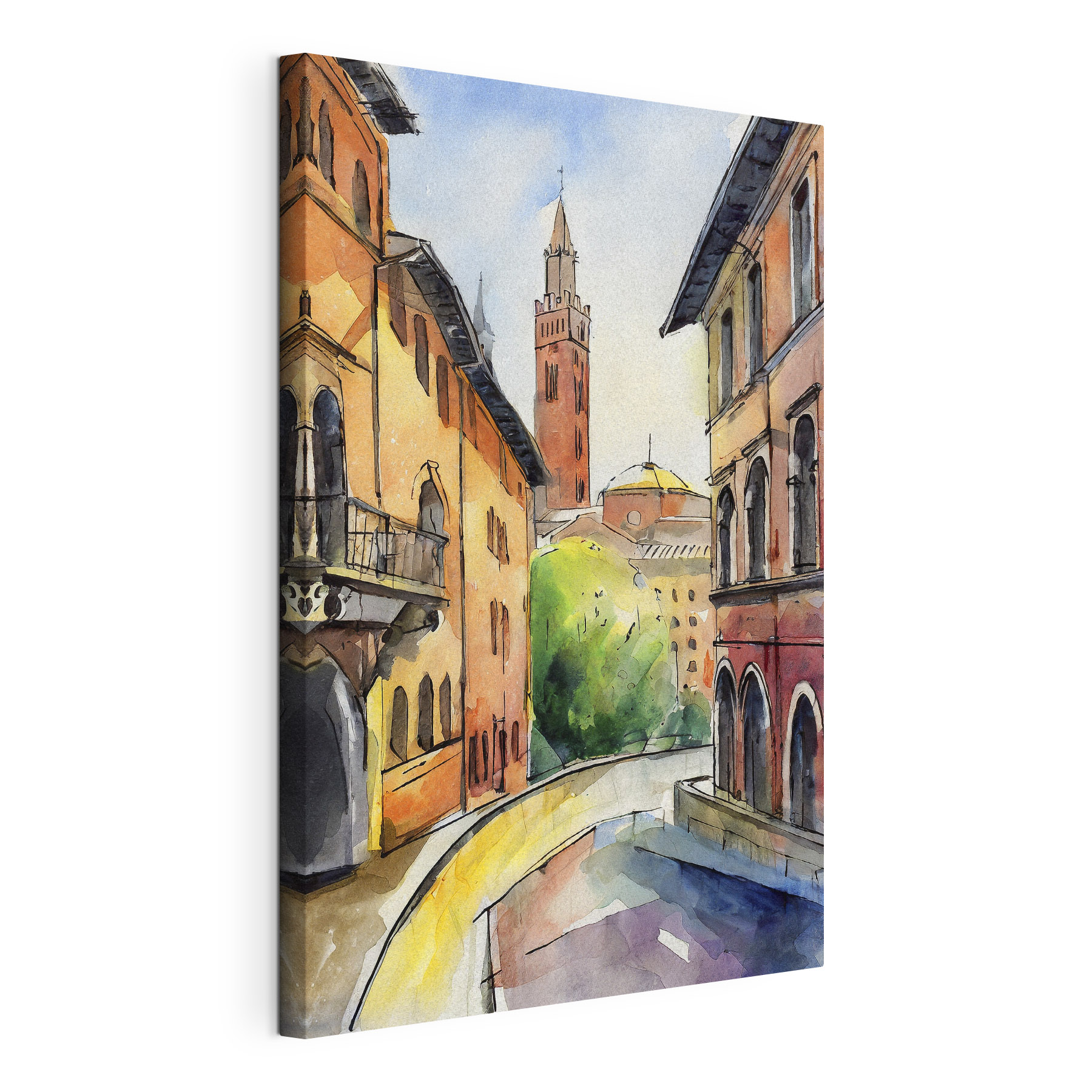 Watercolor of a street with buildings and trees Watercolor of a street with buildings and trees