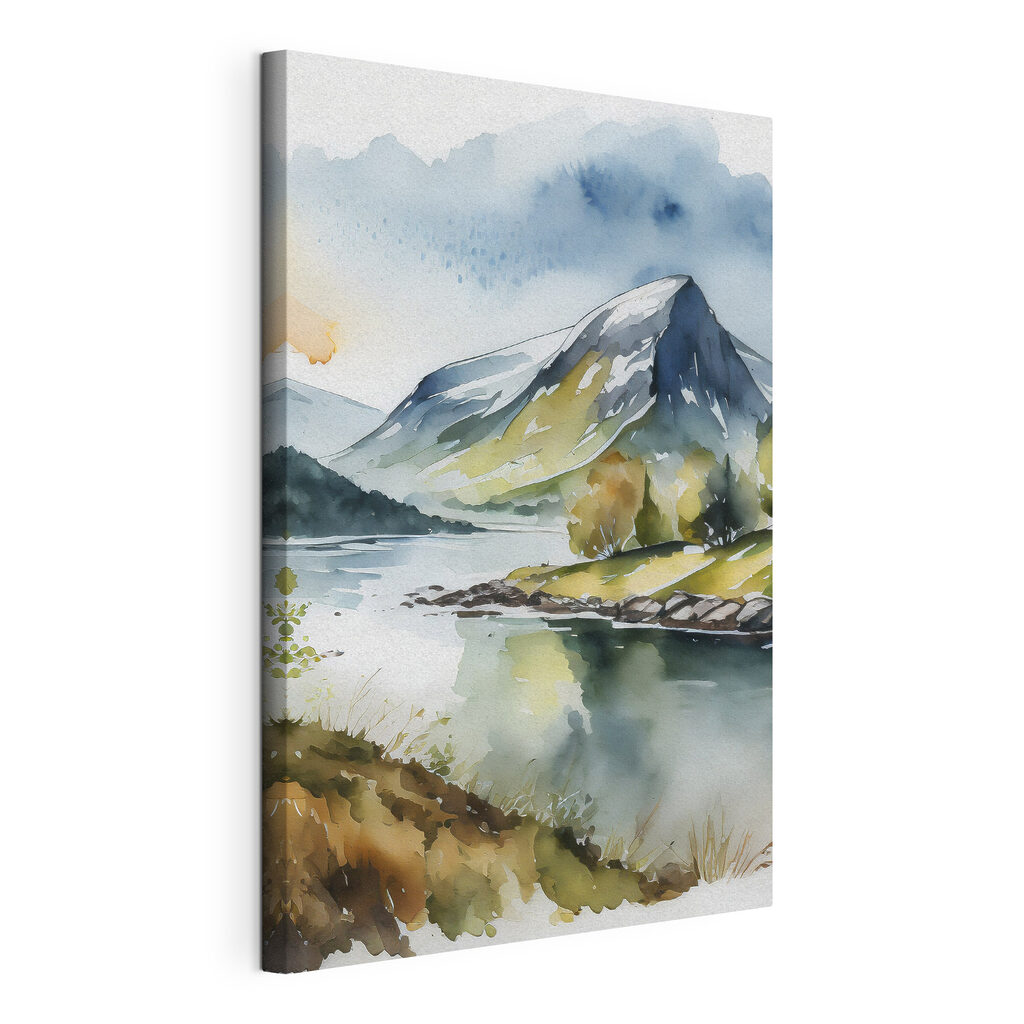 Watercolor of a mountain and a river
