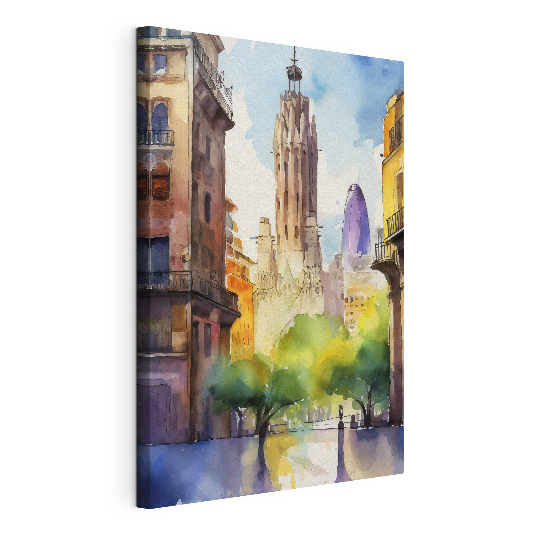 A watercolor of a city