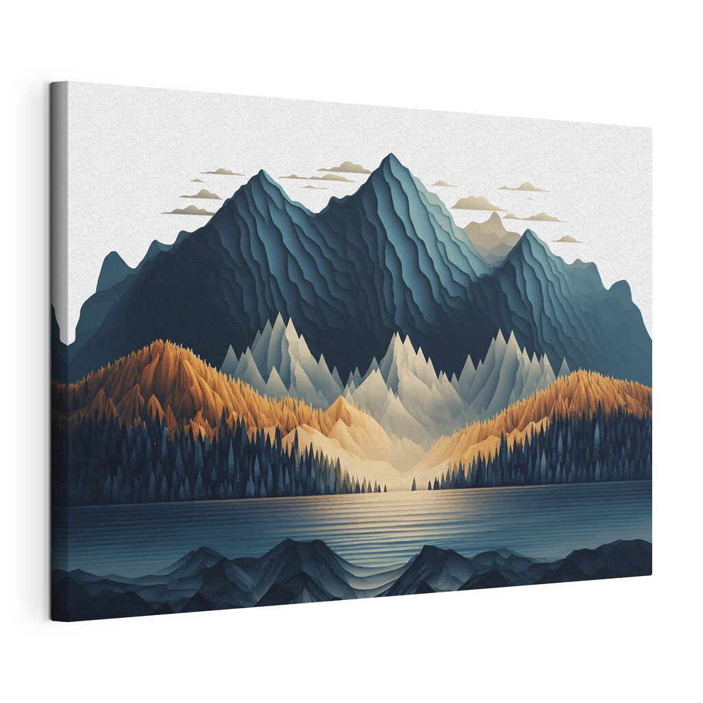A mountain range with trees and a lake A mountain range with trees and a lake