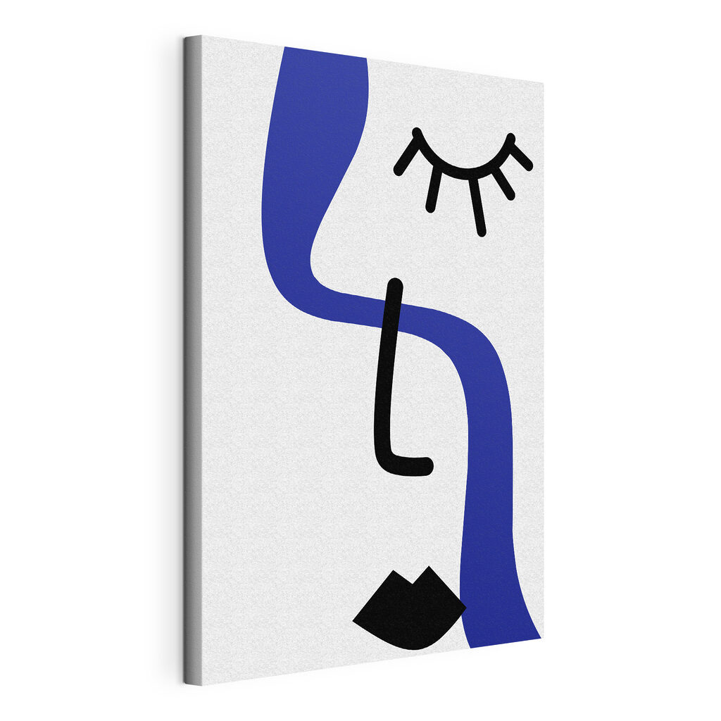 A blue and black drawing of a person with a sun