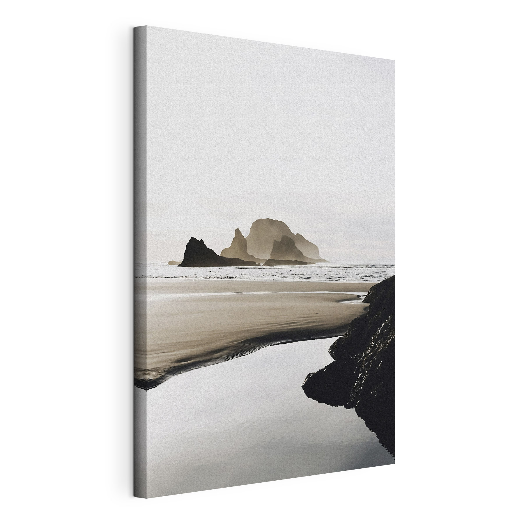 A beach with rocks and water