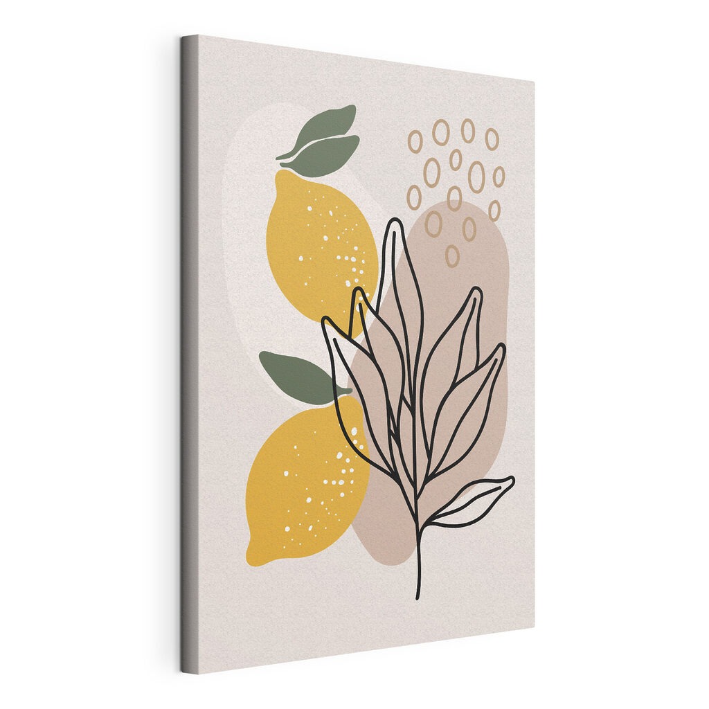 A lemons and leaves drawn on a white background