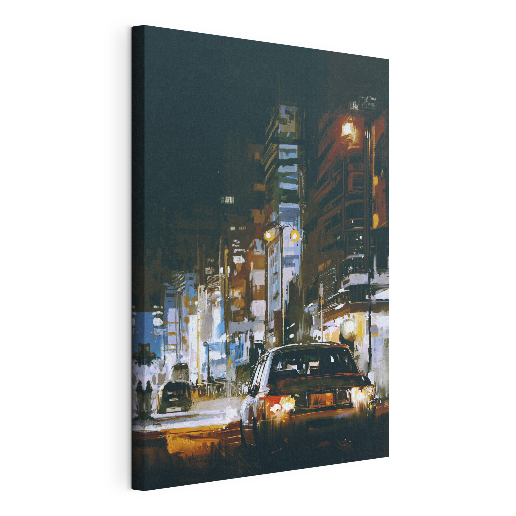 A car driving down a street in a city