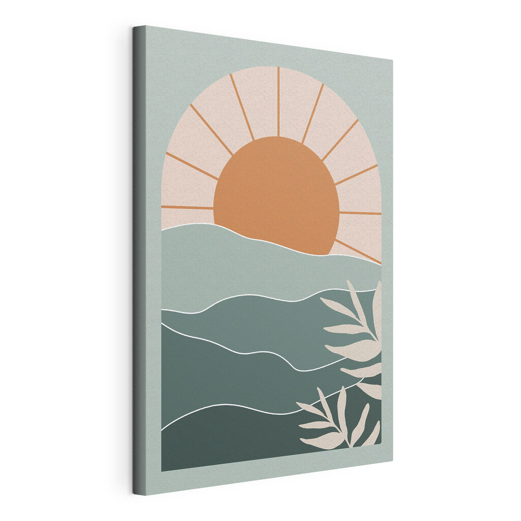 A sun over water with leaves