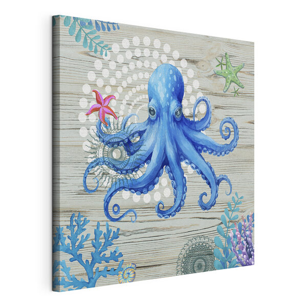 Un polpo blu con stelle marine e coralli Quadri Un polpo blu con stelle marine e coralli