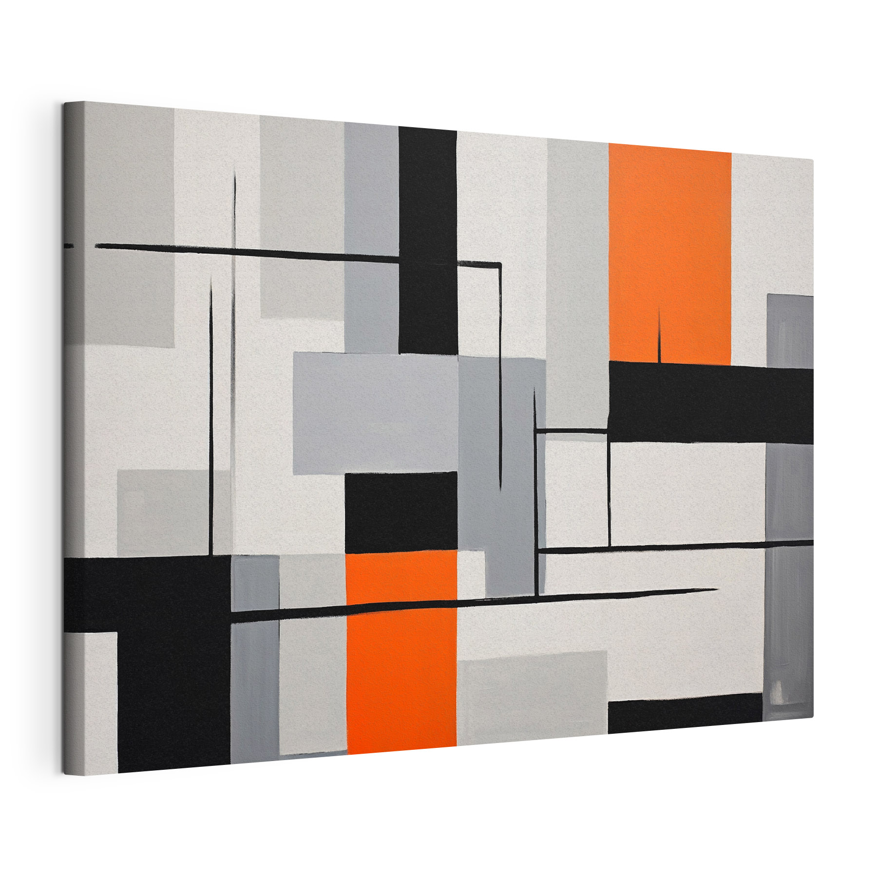 A painting of a black red and white rectangles