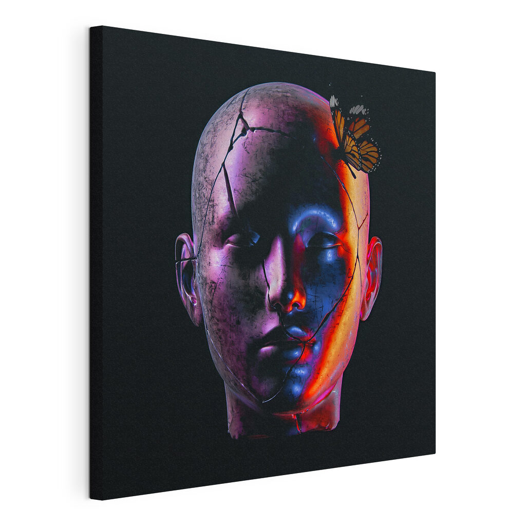 Broken head with a butterfly on it