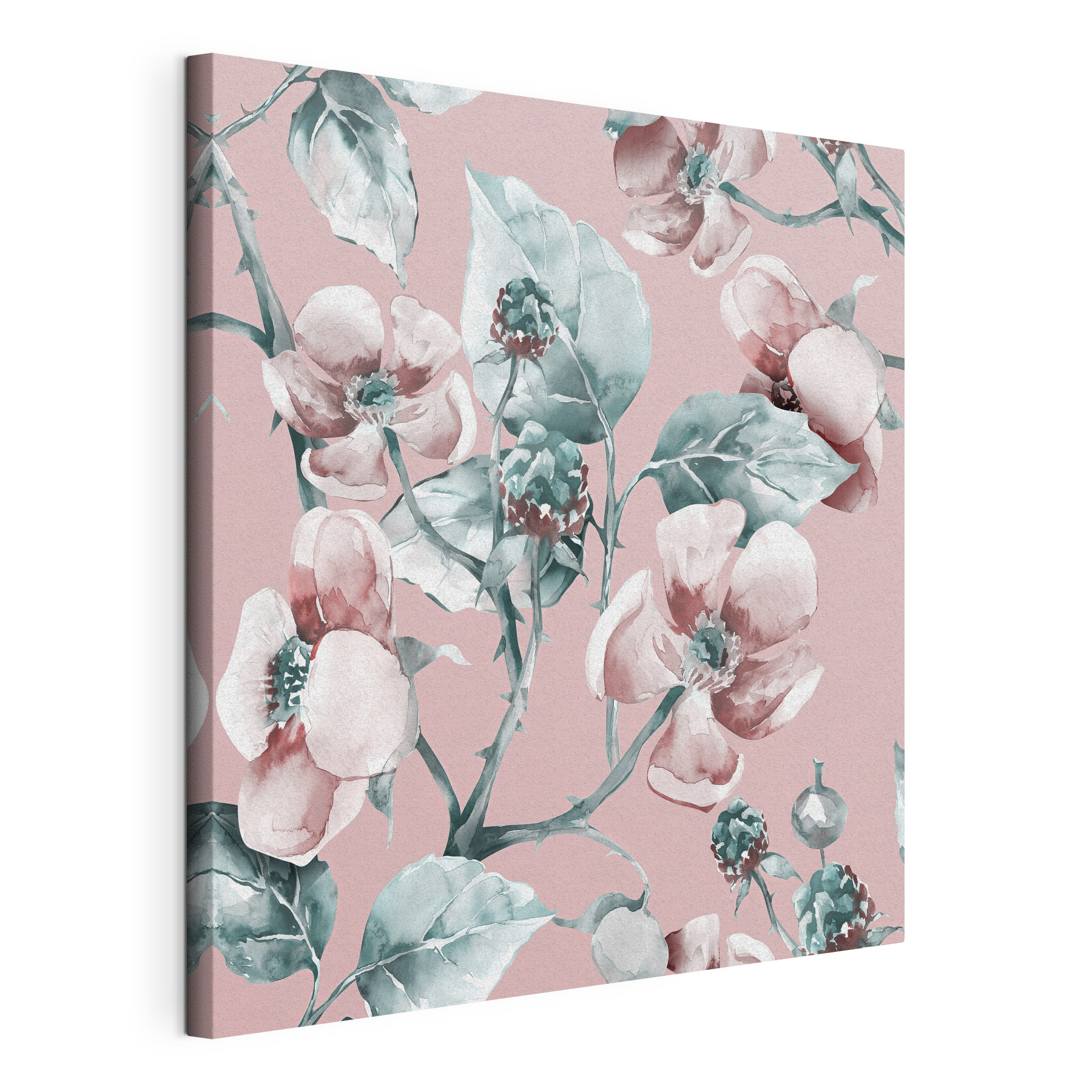A watercolor painting of flowers and leaves