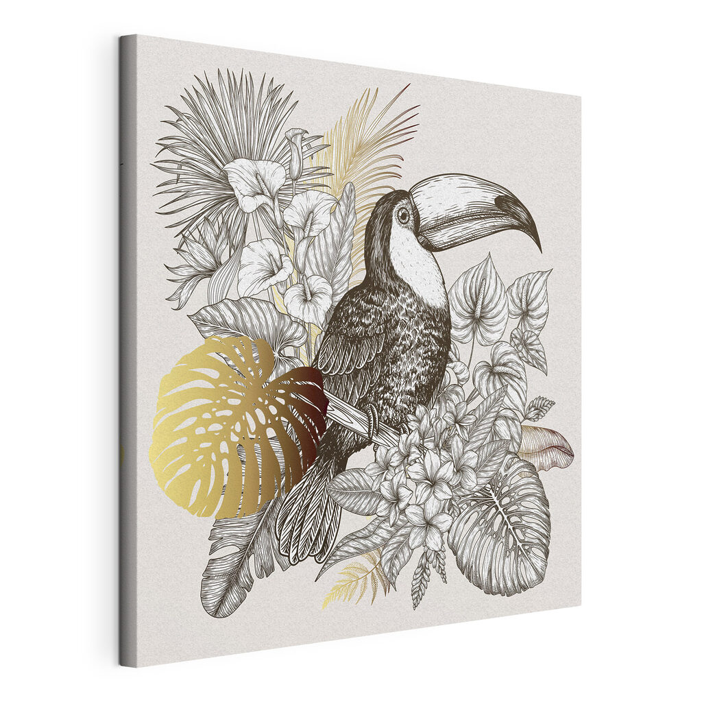 A toucan bird with leaves and flowers A toucan bird with leaves and flowers