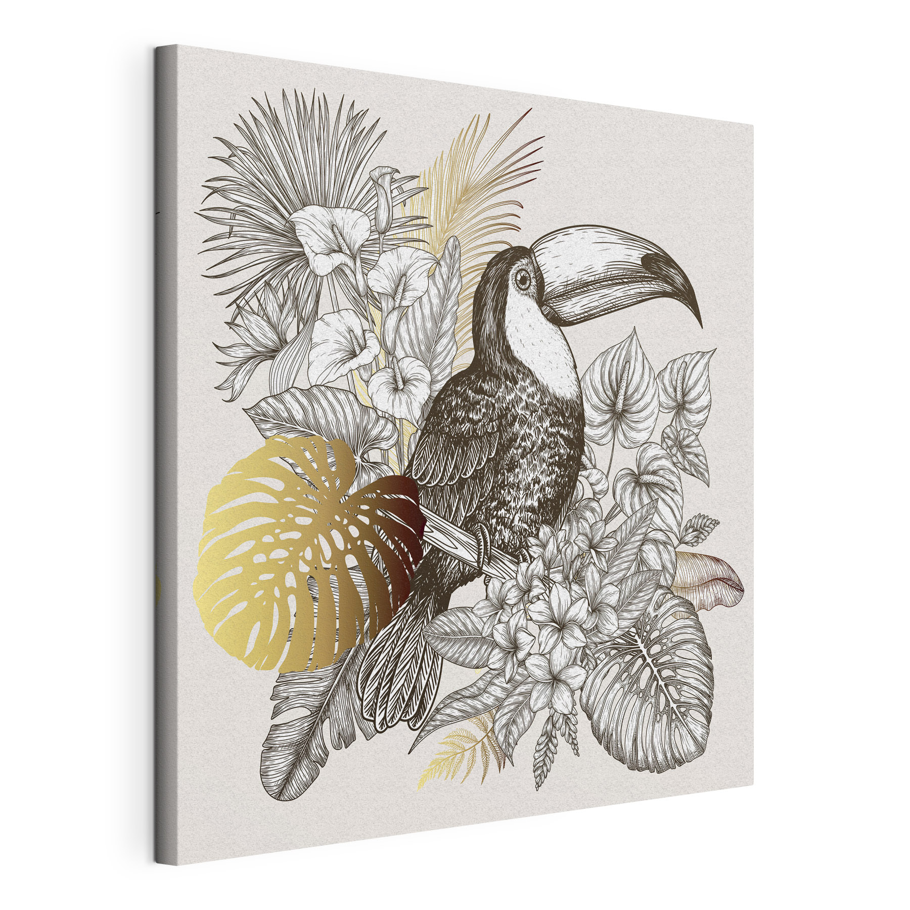 A toucan bird with leaves and flowers A toucan bird with leaves and flowers